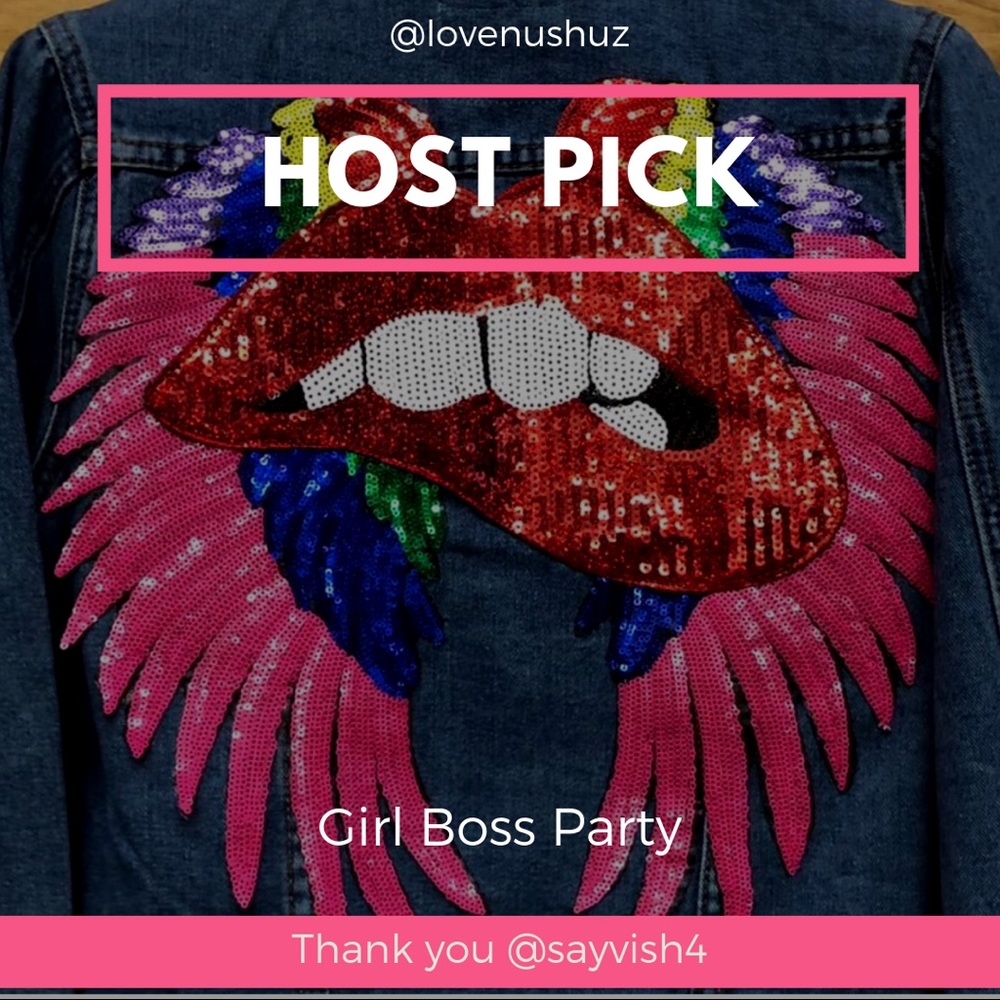 Pink, Rainbow Sequin Lips & Wings Denim Jacket - Picture 8 of 8